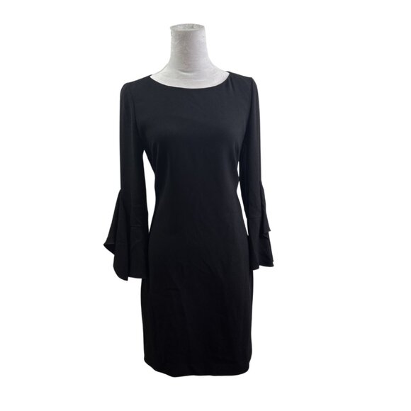Elie Tahari Dori Dress Boat Neck Flared Sleeve Crepe Black Size 4 NWT $398 - Picture 1 of 10